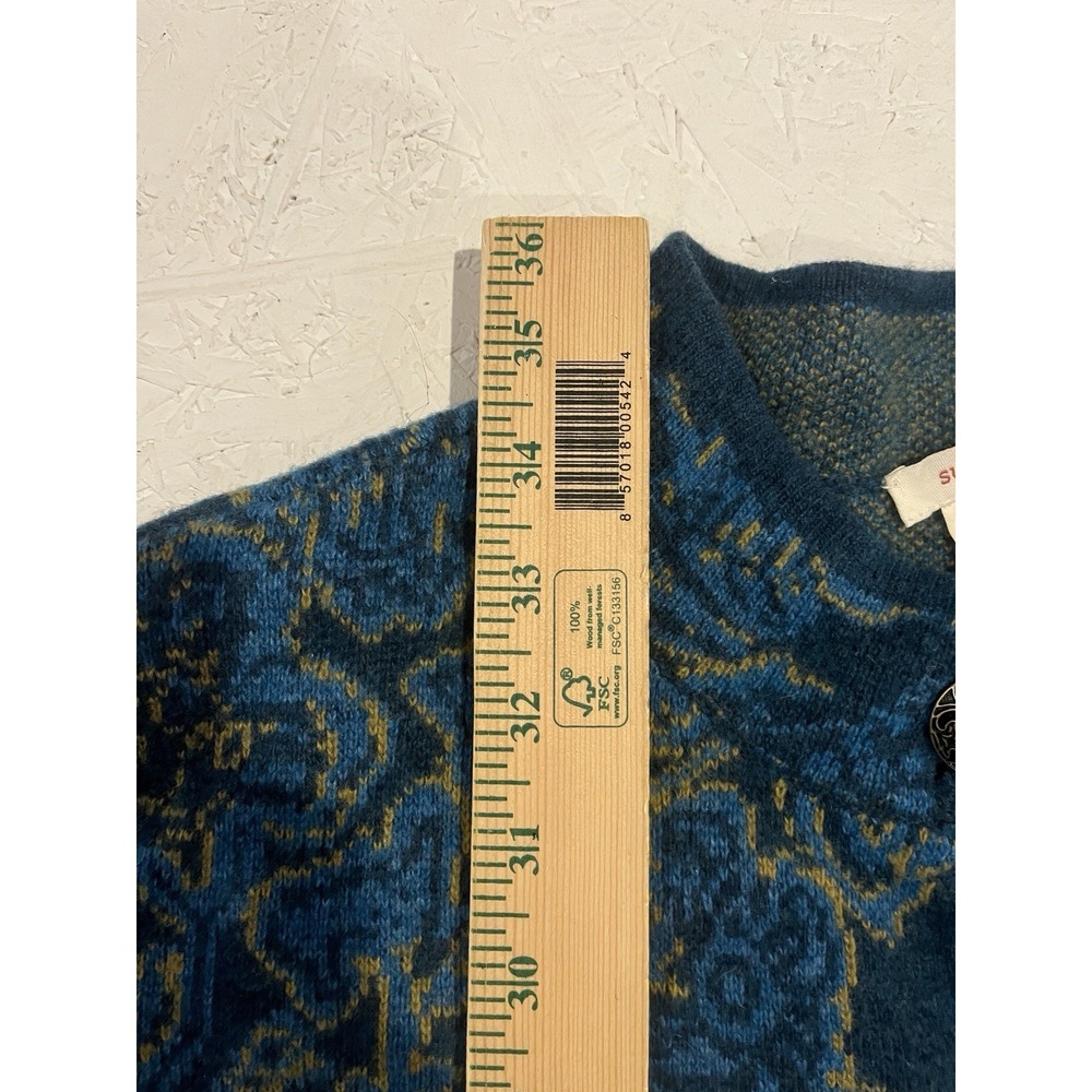 Sundance Sweater Coat Sea Moss Blue Green Size Medium Floral Merino Wool - Picture 10 of 11